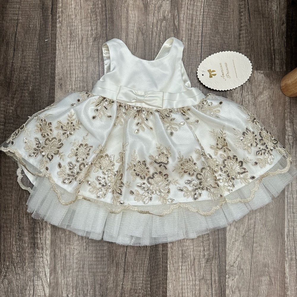 American Princess White and Gold Formal Dress